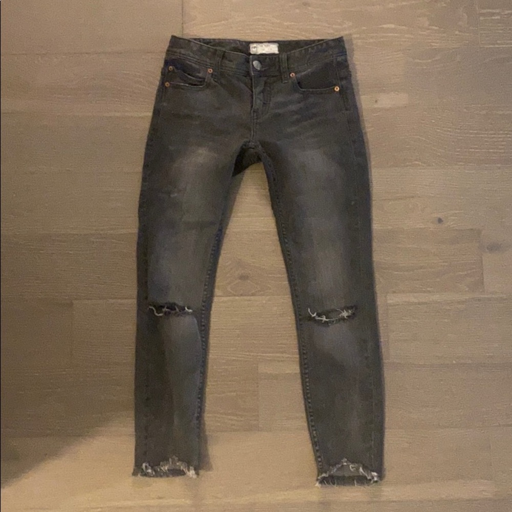 Free People grey skinny jeans with raw hem